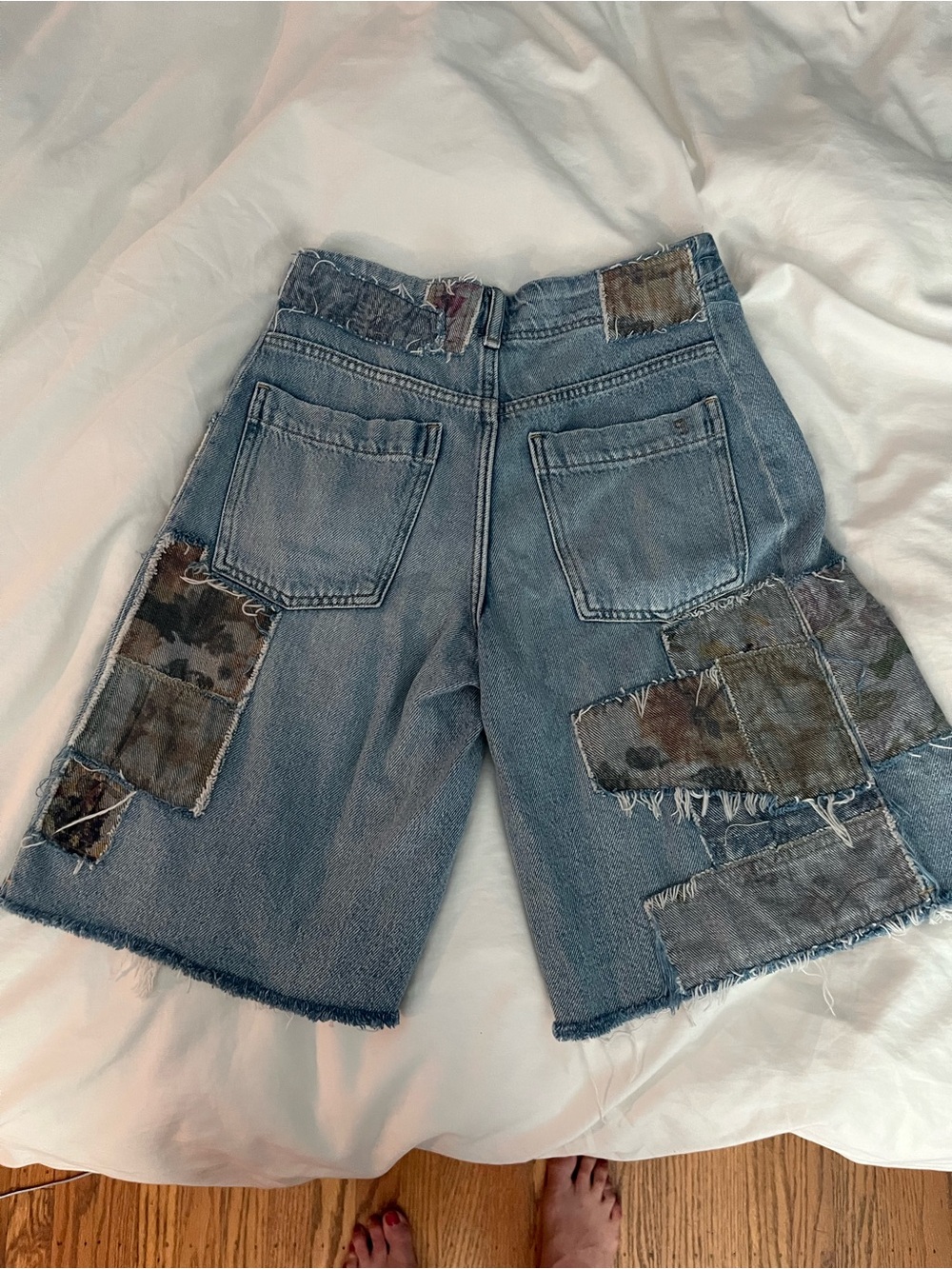 Anthropologie Pilcro The Adi High-Rise Patchwork Light Wash Denim Bermuda Shorts - Picture 4 of 5